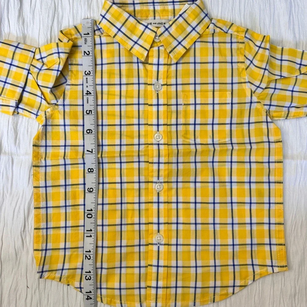 Janie and Jack Cuffed Button Down Plaid‎ Yellow Blue White Boys 18-24 Months NWT